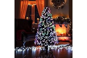 SHATCHI 2Ft/60cm Fibre Optic Christmas Tree with Multicolour Changing LED Lights Decorations - Pre-Lit Green Artificial Xmas Tree Colourful Lights, Nova