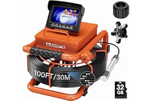 ESANHAO Telecamera di Ispezione 20m/30m con DVR, Telecamera per Ispezione Tubi Fognature con Registratore Audio, Batteria da 5600 mAh, 12 Luci Led Regolabili, Scheda da 32GB inclusa (30M)