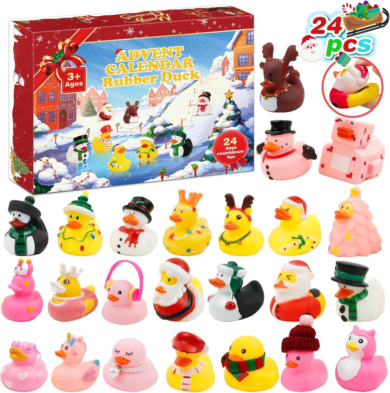 Calendario de Adviento 2025 para Niños con Patitos de Goma para el Baño, Juguetes para Niños, Niñas y Bebés, Regalos para Fiestas de Navidad y Pequeños Regalos