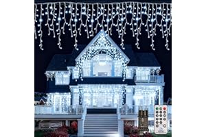 LuJasi Luci Natale Esterno,10M 408LED Tenda Luminosa Natale e Telecomando 8 Modalità 4 Luminosità, Timer per Balcone Tetto Giardino Casa, Balcone, Matrimoni, Feste blanc