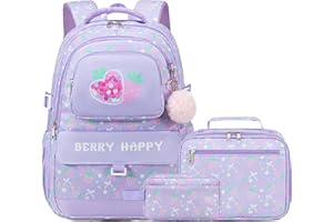 Makukke Backpack for Girls 3PCS School Set with Lunch Bag & Pencil Case, Cute School Bag Bookbag for Elementary & Middle School Teens