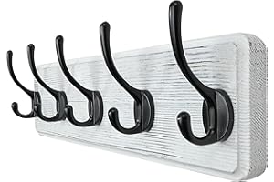 WEBI Appendiabiti da Parete,Attaccapanni da Muro con 5 Ganci,Appendiabiti da Muro Legno,Appendino da Muro,Attaccapanni da Parete per Ingresso Cappotto,Vestiti,Nero su Bianco