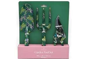 ROBERT FREDERICK Fork, Trowel and Secateurs Garden Tool Set - William Morris Larkspur Design, Green