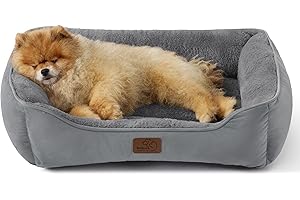 Bedsure Dog Bed Medium Washable - Rectangle Small Dog Bed with Anti-Slip Bottom, Anti-Anxiety Pet Basket for Puppy and Large Cat, 63.5x53 cm, Grey