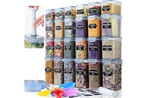 SOSINYA 24 Pojemniki na przechowywanie w kuchni, dostarczane z 4 dodatkowymi pokrywkami próżniowymi i pompką do odsysania powietrza, pojemniki na jedzenie, słoiki do przechowywania w kuchni.