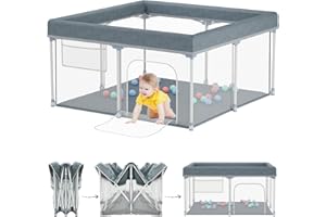 Yornoli Baby Playpen Foldable 127x127cm Portable, Safe, and Spacious Collapsible Play Pen with 30pcs Ocean Balls for Baby and Toddlers