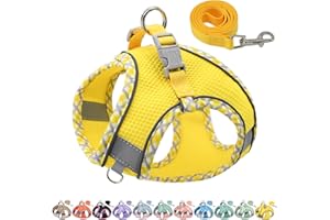 AIITLE Wytrzymała uprząż dla psa i smycz na spacery, uprząż dla szczeniaków, miękkie, oddychające, akcesoria dla zwierząt domowych, dla bardzo małych psów i kotów domowych, żółta, XXXS