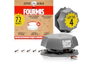 Super Ninja Anti-Fourmis Intérieur - Lot de 4, Piège à Fourmis Prêt à l’Emploi, Produit Anti-Fourmis Ultra Efficace, Élimine la Reine et Toute la Colonie, Sûr pour Enfants et Animaux