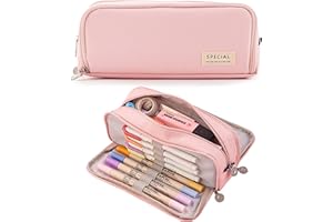 MAMUNU Pencil Case Large Pencil Cases for Girls Boys Big Capacity Pencil Pouch with 3 Compartments School Stationary Office Storage Makeup Bag for Teenage Adults Women Men (Pink)