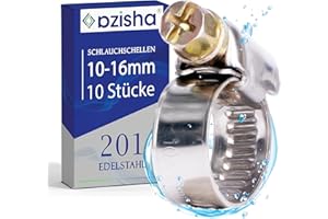AZISHA Fascette Metalliche Stringitubo 10-16mm - 10 Pezzi Fascette Stringitubo Inox - Regolabile Fascetta Stringitubo – Fascetta Metallica Per Tubi Piscina,Giardino,Gas,Lavatrice,Auto E Acqua