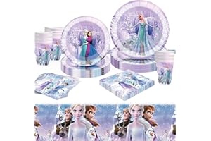 MARYPARTY 69 Stück Elsa Partygeschirr Set Geburtstag Pappteller Kindergeburtstag Set Mädchen, Elsa Geburtstagsparty Deko Birthday Party Supplies enthält Teller Becher Servietten Tischdecke für 16 Person