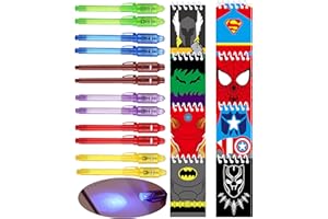 JIAOOHOO Pack of 24 Superhero Children's Birthday, 12 Invisible Ink Pens and 12 Notebooks, Boys and Girls, Birthday Gifts, Party Bags, Children's Birthday, Cotton and Pinata Toys, School Prizes
