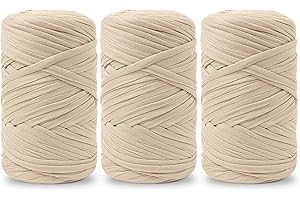 Vincona Fil tee Shirt pour Crochet 3 x 200 g, Fil Crochet, Idéal pour Crocheter des sacs, Paniers, Tentures Murales, Décoration d'intérieur et Loisirs Créatifs-Beige abricot 16