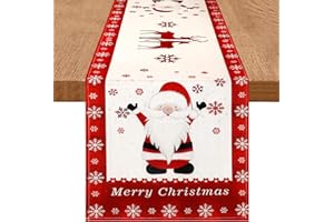 DecorMommt Camino de Mesa Navidad Rojo 40x140cm, Centro de Mesa Navidad, Camino Mesa Decorativo Lino Moderno, para la Decoracion Mesa Fiesta de Navidad y Año Nuevo ( Reno Nieve Rojo )