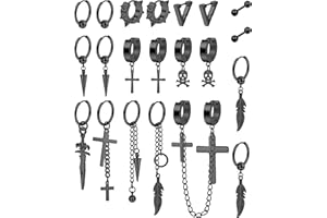 MILACOLATO 21Pcs Orecchini a Cerchio in Acciaio Inossidabile 316L per Uomo Donna Orecchini a Catena Ciondola Punk Gotico Orecchini Kpop Foglia Orecchini a Croce Set Unisex