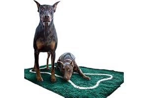 Soggy Doggy Doormat with Bone Design, Microfiber Chenille Indoor Wet Dog Mat for Muddy Paws and Drying, Ultra-Absorbent Dog Mats for Sleeping and Lounging, Evergreen/Oatmeal Bone