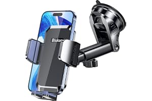 Blukar Regulowany Uchwyt Samochodowy do Tel., Ulepszona Mocna Przyssawka | 360° Obrót do Deski Rozdzielczej/Szyby, Jednoprzyciskowe Zwolnienie Uchwytu Samochodowego dla iPhone 4,0"-7,0" Smartfonów