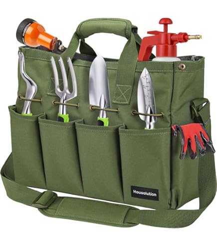 CampTeck Bolsa Portaherramientas De Jardín – 6 Bolsillos Exteriores, Correa De Hombro, Resistente Al Agua, Verde