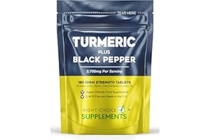 RIGHT CHOICE SUPPLEMENTS Turmeric Tablets 3200mg Per Serving with Black Pepper | 95% Curcuminoid Extract | 180 High Strength Curcumin Supplements Vegan Tablets | Piperine | UK Made