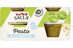 Saclà, Pesto alla Genovese 4xME, Senza Aglio, Condimento per Pasta e per Arricchire i Tuoi Piatti, con Basilico Italiano, 4 Monoporzioni da 45g, 180g