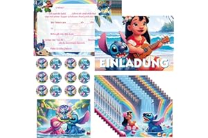 COQOYO Children's Birthday Invitation Cards, Pack of 12 Children's Birthday Invitations in German, Party Invitation Set with Cartoon Patterns, Colourful Envelopes and Round Stickers for Boys and Girls