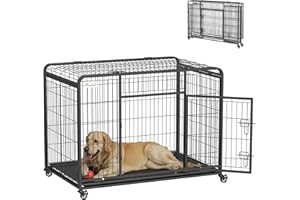 PawHut Jaula para Perros Plegable de Metal Jaula para Perros Grandes 109,5x71x78 cm con Ruedas y Frenos Bandeja Extraíble y Puerta con Pestillos para Golden Retriver Labrador Gris Oscuro