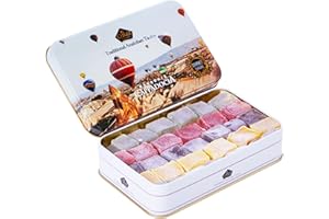 ÇEREZ PAZARI Cerez Pazari Turkish Delight Candy Gift Basket 320g, Luxury Lokum Dessert, Gourmet Christmas Holiday Corporate Food Gifts in Elegant Tin Box, With 5 Unique Flavors, No Nuts