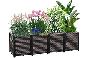 EasyVibe Raised Garden Bed Self Watering Deepened 50cm, 265L Large Planters Box for Outdoor Plants, Elevated Patio PP Flower Vegetables Planting Container, Garden Bed Planter Box Kit Drainage Holes