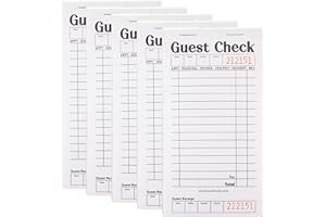 Stock Your Home Guest Check Pads (5 Pack) Black & White Server Notepads - Numbered Waitress Order Pads - 250 Total Checks - 1 Part Paper Check Pad - Detachable Guest Receipt - Check Pad for Servers