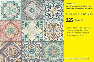 THE TILE STICKER COMPANY Self Adhesive Wall Tiles Stickers - 18 PCS Moroccan Mosaic Style Tile Sticker Kitchen Wall Art Traditional Vintage Design transfers- Bathroom backsplash Kitchen splashback Peel and Stick on (4 inch)
