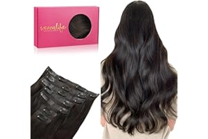 WENNALIFE Extension à Clip Sans Couture, 50cm 7pcs 150g Brun Foncé Extension a Clip Cheveux Naturel Extension Cheveux Naturel Clip Humain Remy Vrai Extensions Cheveux Naturels à Clips