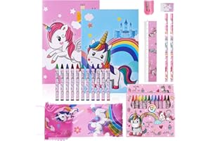 Vicloon Papeterie pour Licorne, Cadeau de Papeterie Licorne, Cahiers Licorne, Crayons, Règle, Taille-Crayon, Gomme et Crayons Ensemble de Papeterie Cadeau Licorne pour Filles et Garçons (Bleu Poudré)