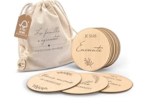 Cartes étapes grossesse en bois en FRANÇAIS - 30 moments clés de la grossesse jusqu'à la naissance sur 15 disques en bois gravés recto-verso, Cadeau pour futurs parents/future maman. - Mikito
