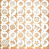 Qpout 36 Pack Cookie Stencils Baking Templates Cake Stencils Drawing Templates Journal Accessories Plastic Painting Mould Tools Flower Leaf Cake Stencil for DIY Craft Wedding Birthday Party