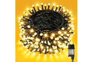 Dalugo Łańcuch świetlny choinkowy na zewnątrz, 30 m, 300 diod LED, wodoszczelny, ciepła biel, oświetlenie zewnętrzne z timerem 6 h, funkcja pamięci, 8 trybów oświetlenia, do ogrodu, na balkon, wesele