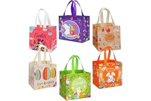 EGEKTBH Easter Tote Bags, 6 Pcs Happy Easter Gift Bags with Handles, Waterproof Bunny Egg Tote Bag for Gifts Wrapping, Egg Hunt Gam, Party Supplies