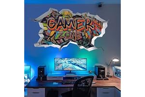 TOARTI 3D Wandtattoo Gamer,Wandtattoo Kinderzimmer Jungen,Orange Schwarz Gamer Poster,Gaming Wandbild für Schlafzimmer,Wandtattoo Junge Teenager,Videospiel Wandstikcer für Jugendzimmer Deko Geschenk