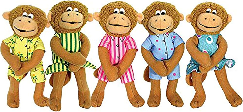MerryMakers Five Little Monkeys Parmak Kukla Oyun Seti, 5'li Set, Her Biri 12 cm