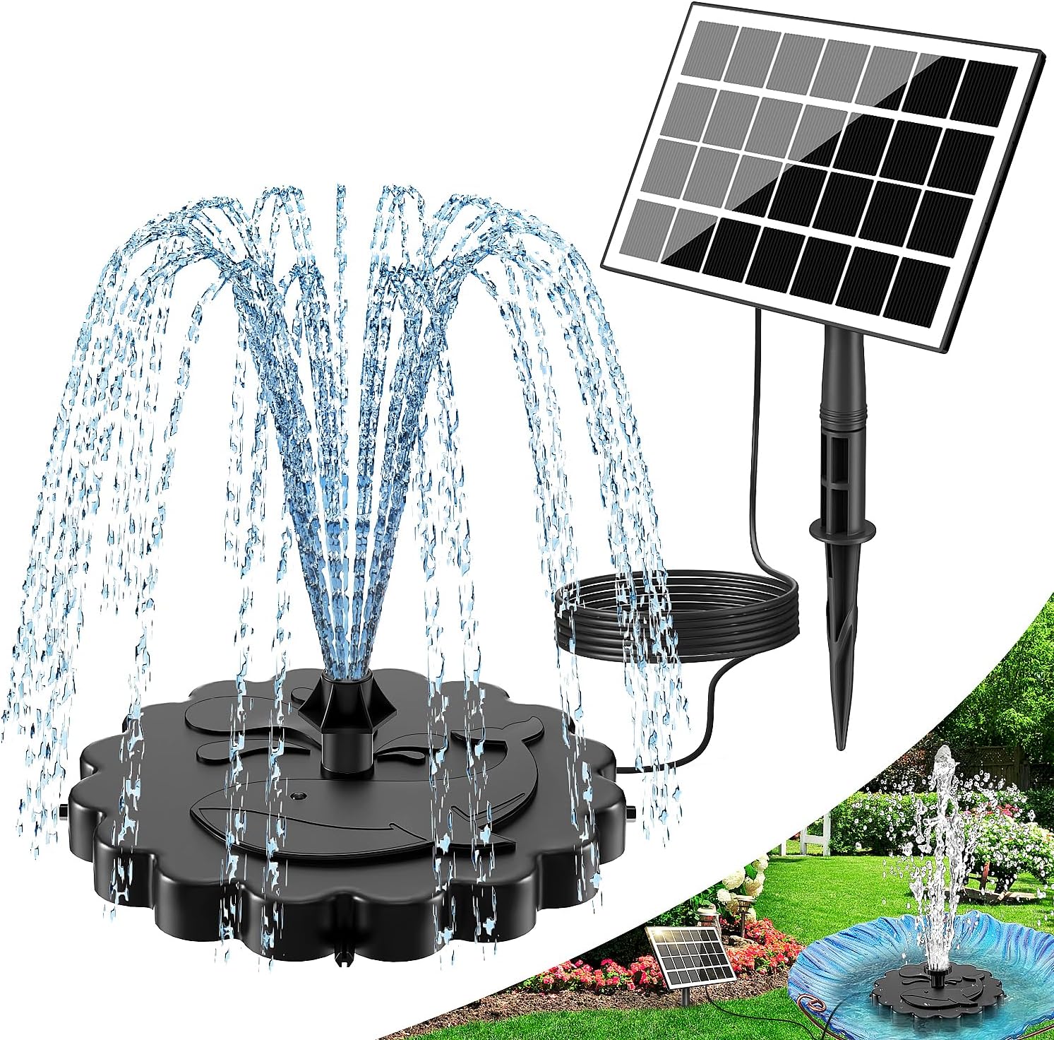 SZMP 2 en 1 Fuente Solar Jardín Exterior 3.5W, 2026 Nuevo Bomba de Agua Solar Flotante con 3M Cable & 8 Boquillas, para Estanque de Jardín Fuente, Baño para Pájaros, Estanque, Exterior, Piscina