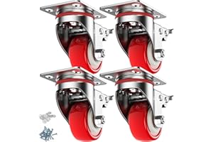 Deutnart Schwerlastrollen 50mm Möbelrollen mit Bremsen, [4 Stk bis 320kg] Lenkrollen Set Leise Schwenkrollen Polyurethan Transportrollen ohne Spuren Industrietransport und Logistik