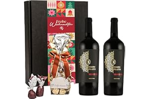 ‎FABELHAFTE GESCHENKE Geschenkset Rotwein Primitivo Barone Pelletti mit Schokoladentrüffeln und Feigen in Schokolade | Präsentkorb Wein und Schokolade für Männer und Frauen | mit Weihnachtsgrüßen