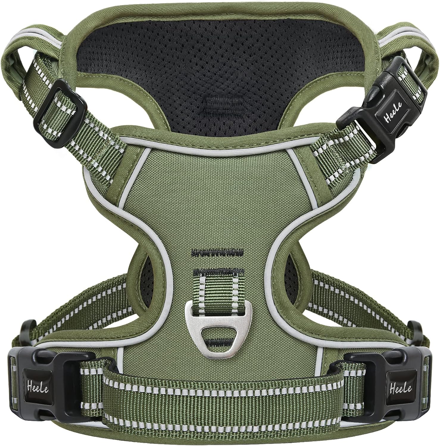 HEELE Dog Harness, No Pull Dog Harness Medium, Release on Neck, Front Back Clips Dog Vest Harness Reflective Adjustable Padded, Easy Control Handle for Outdoor Walking Training, Green, M