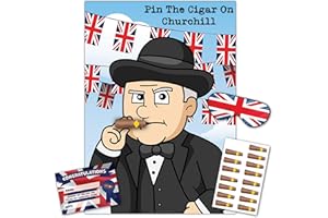 TAYLISE VE Day Party Game – Pin The Cigar On Churchill - 16 Player – Blindfold, Winner Certificate and XL Poster included for VE Day Decorations, Union Jack Party Supplies, Victory In Europe Day Celebration