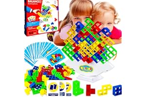BINGGUNYO Tetra Tower Balance-Spiel, Tetris Balance Spielzeug Tower Game, Tetra Tower Spiel,Tetris-Balance-Baustein Schaukelstapel Hoch Kinder-Balance-Spielzeugfür Jungen Und Mädchen Ab Jahre 3+ (64pcs)