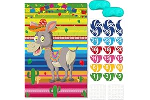 Fayavoo Pin The Tail On The Donkey Party Game with 30 Pcs Tails Mexican Birthday for Kids Party Decorations Fiesta Carnival Party Supplies