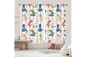 YISURE Blackout Cartoon Dinosaur Curtains, Nursery Cute Curtains for Kids' Bedroom, Darkening Eyelet Window Drapes with Grommets- 52x72 Inch 2 Panels