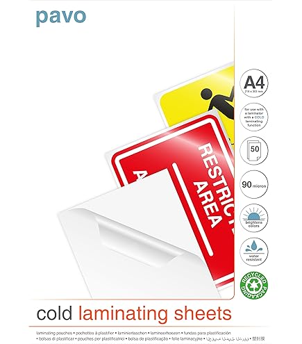 Lot 5 Pochettes Plastification à Froid A4 - 225x312mm, Film PET 200 Microns - Sans Machine