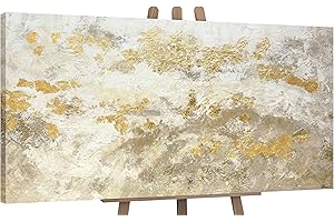 YS-Art Abstrakt Acryl Gemälde auf Leinwand handgemalt mit Blattgold glänzendes Gold Wandbilder Wohnzimmer moderne Wohndekor Bilder Büro echte Kunst 160x80 cm