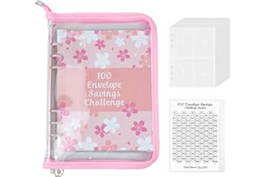 MOMGYAAMZ Risparmia il Denaro Challenge, 100 Envelope Challenge, Challenge del Risparmio, 100 Giorni Budget Planner, Raccoglitore Soldi per Risparmi con Cerniera, Rosa Fiori di Ciliegio, 1 Pezzo