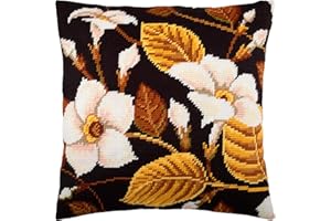 BRVSK Magnolia of Gold. Needlepoint Kit. Cuscino per copriletto, 45,5 x 45,7 cm, tela stampata per tappezzeria, qualità europea